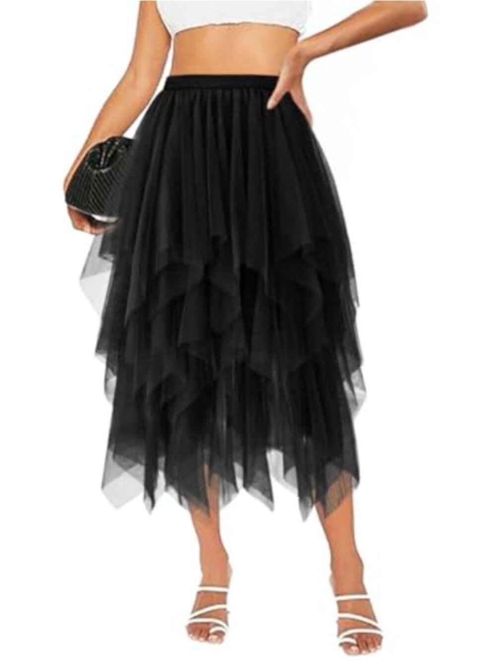 Tulle Midi Skirt A-Line High Elastic Waist Layered Tutu Fairy Trendy
